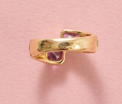 gold diamond and pink sapphire ring