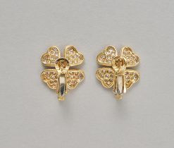gouden klaver oorbellen met diamant - Afbeelding 2