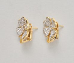 gouden klaver oorbellen met diamant - Afbeelding 3