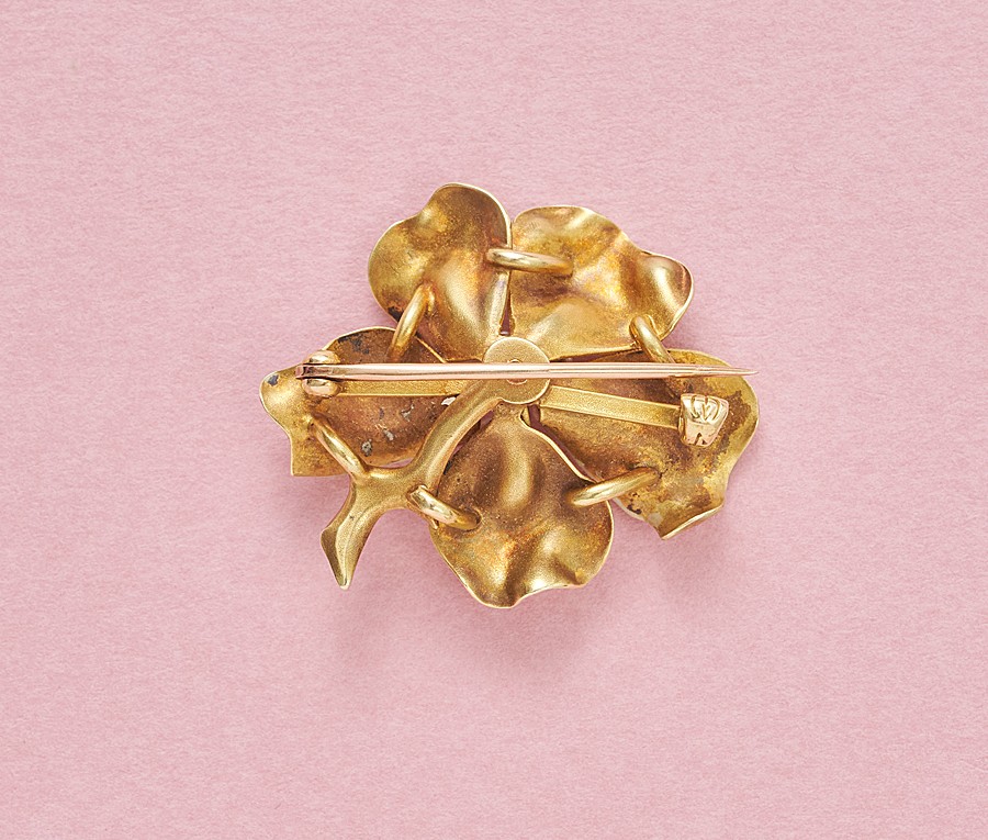 bloem broche met email en parel - Afbeelding 2