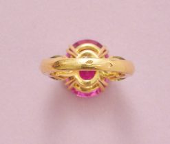 gouden ring met roze toermalijn en peridot - Afbeelding 2