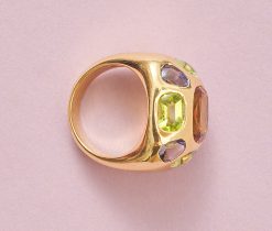 gouden ring met citrien, peridot en ioliet - Afbeelding 2