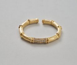 gouden bamboe armband met diamant - Afbeelding 2