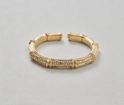 gouden bamboe armband met diamant - Afbeelding 2
