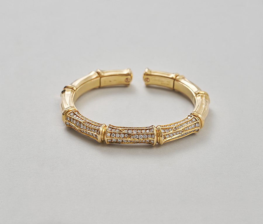 gouden bamboe armband met diamant - Afbeelding 2