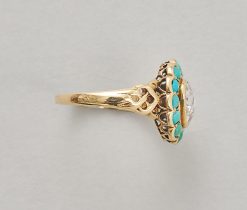 rose cut diamond and turquoise Victorian ring