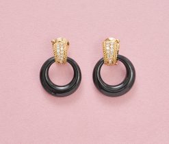gouden hoop oorbellen met diamant en verwisselbare hoops - Afbeelding 3