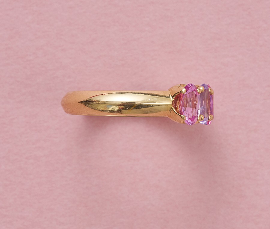 gouden rij ring met saffier - Afbeelding 2