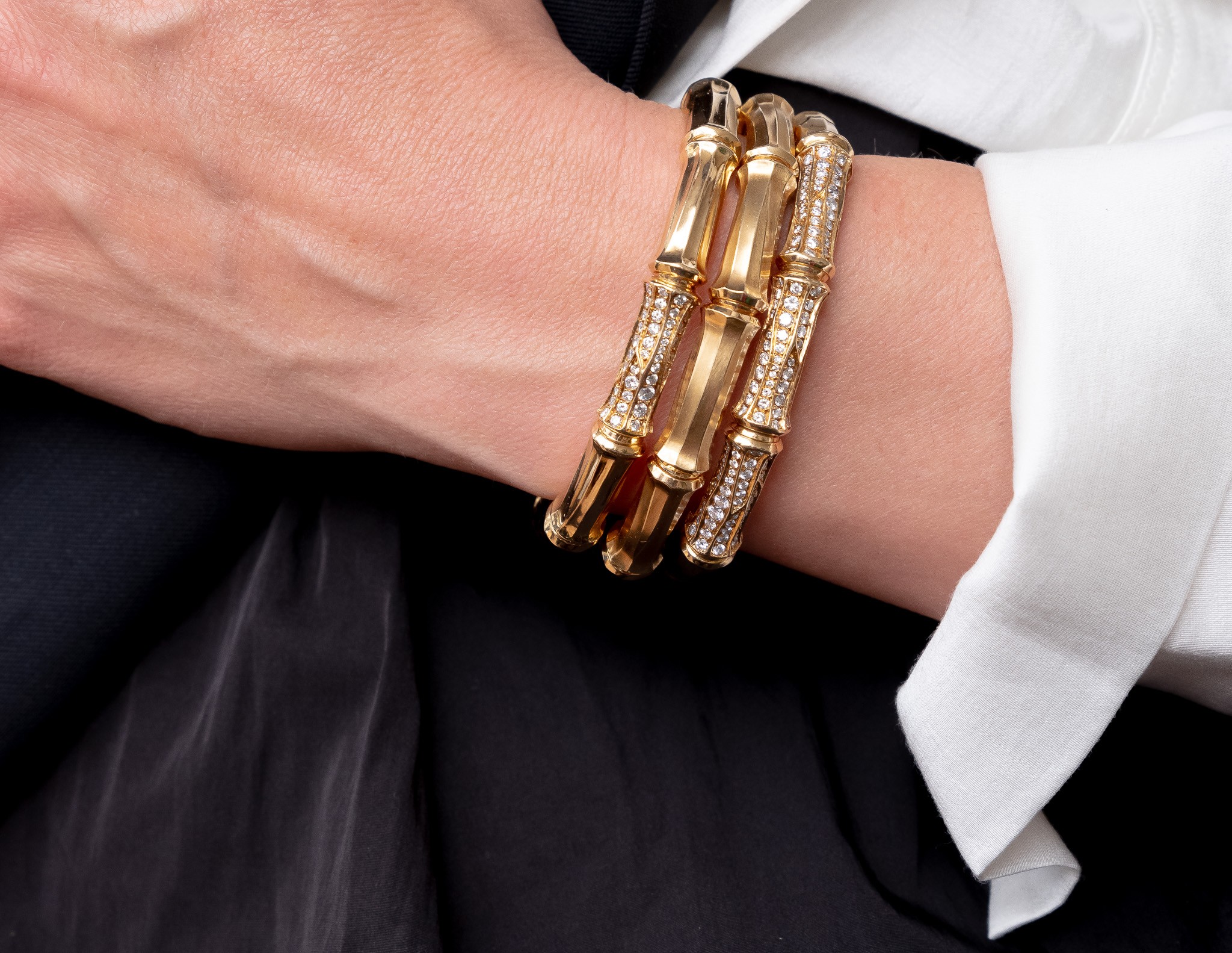 gouden bamboe armband met diamant - Afbeelding 4