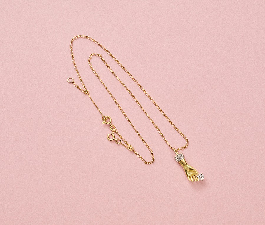 gouden hand bedel met diamant - Afbeelding 3