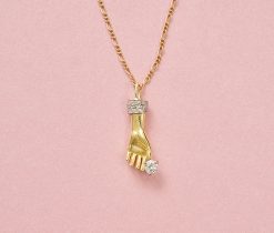 gold and diamond hand charm and chain
