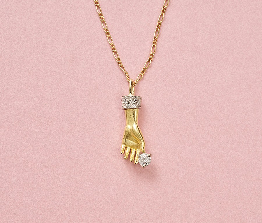 gold and diamond hand charm and chain